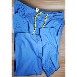 Spread Good Cheer 2-Piece Scrub Set 3XL Royal Blue & Yellow Top Pants Drawstring